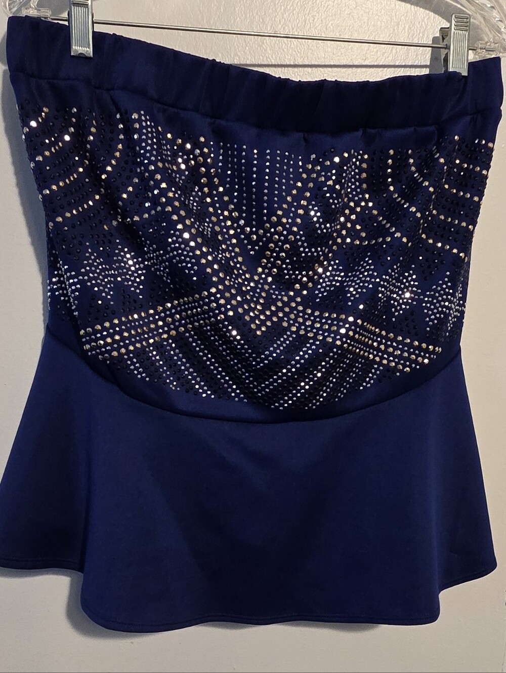 Ashley Stewart Royal Blue Strapless Rhinestone Peplum Top